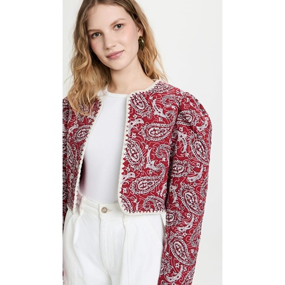 NWT Sea NY Theodora Paisley Quilted Cropped Jacket Red Size Large Long Sleeve - Picture 3 of 10